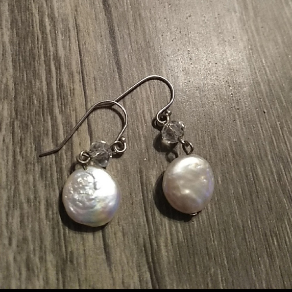 Genuine  pearl earrings  crystal sterling silver